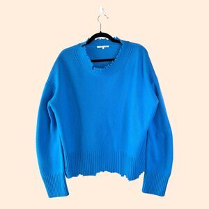 Helmut Lang Bright Blue Distressed Crewneck Sweater